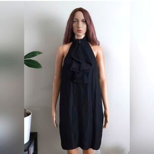 Club Monaco dress size 4 black halter ramie linen like midi lined
